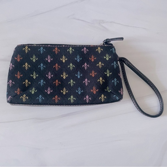 Crazy Horse x Liz Claiborne Fleur-de-lis Wristlet and Key Chain Set- Black - Picture 3 of 6